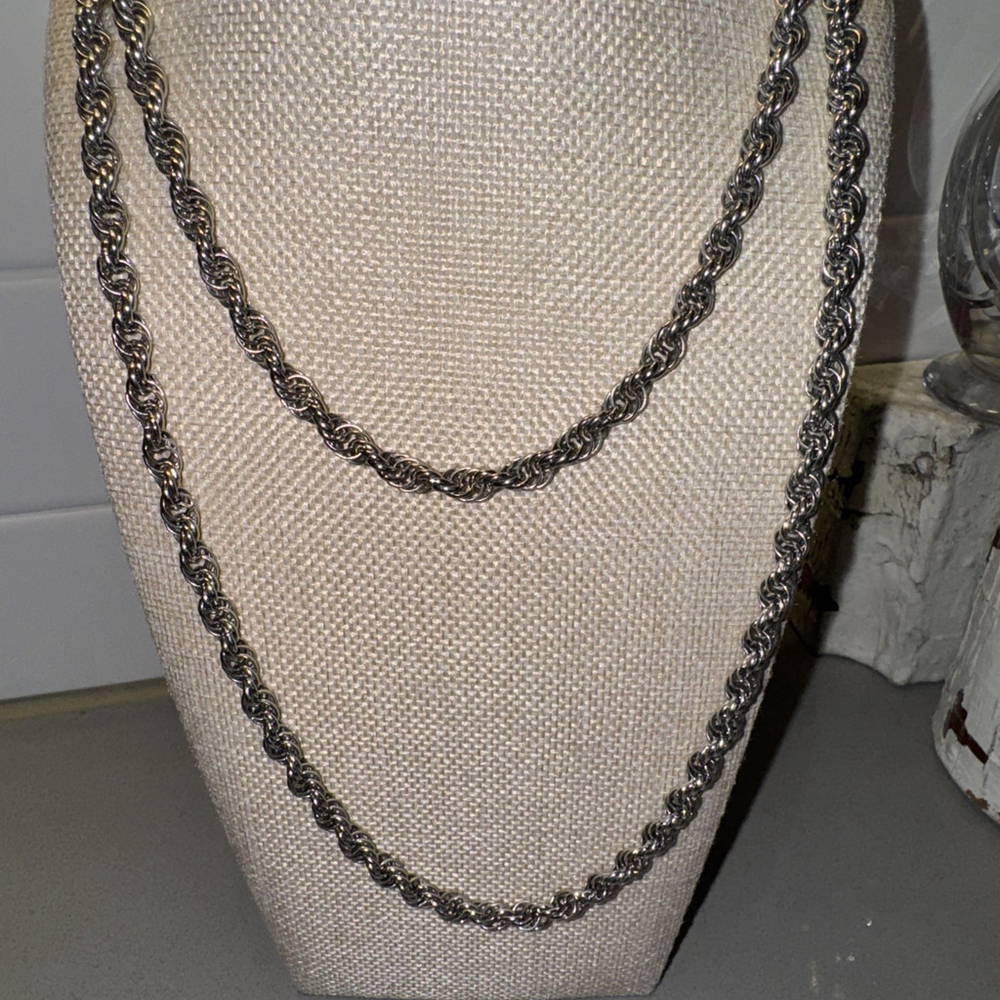 Monet silver tone rope chain necklace - 54” Long - Picture 3 of 8